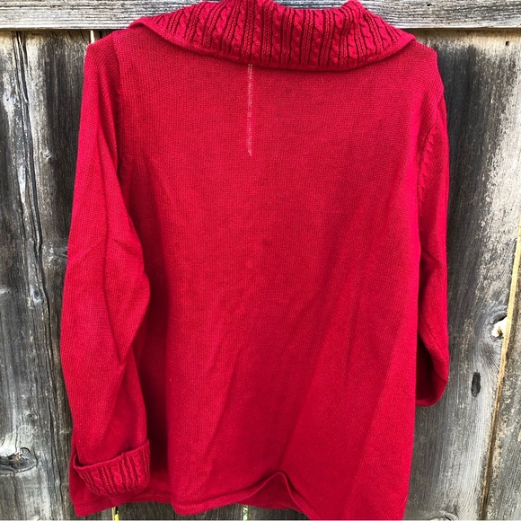 Red Knit Cable Collar Long Sleeves Cardigan Horn Style Buttons Ramie Cotton - Picture 2 of 5